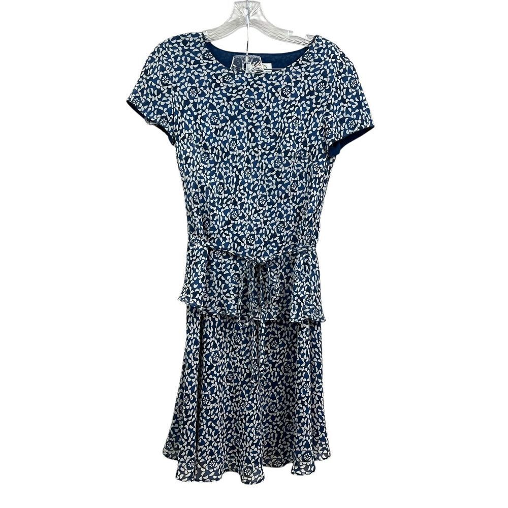 Talbots Petites Women Silk 2 Pc Top Maxi Skirt Floral Lined Blue White Size 4*